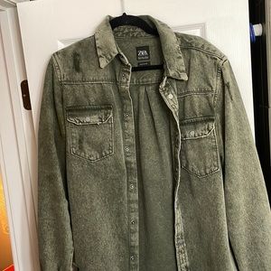 Zara Olive Green Jean Shirt